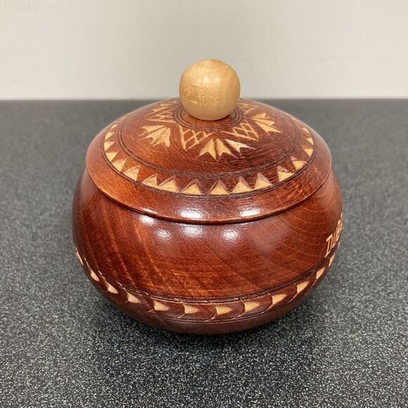 Vintage Small Round Wooden Lidded Bowl inscribed Dubrovnik - Salt Cellar, Spices - Picture 4 of 12